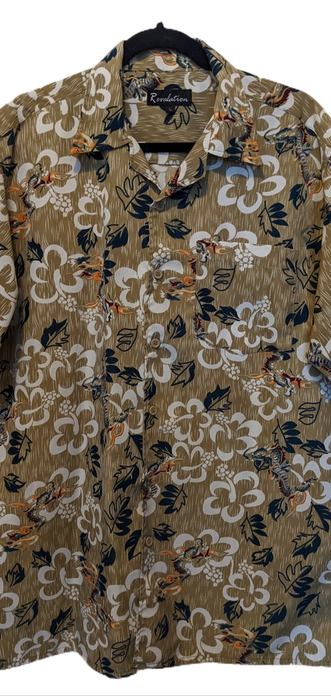 Mens SZ L Revelation Shirt Boho Hawaiian Vacation